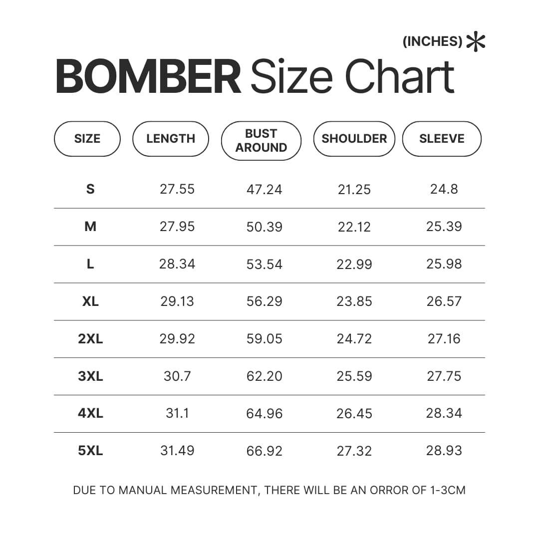 Bomber Size Chart - Spirited Away Store