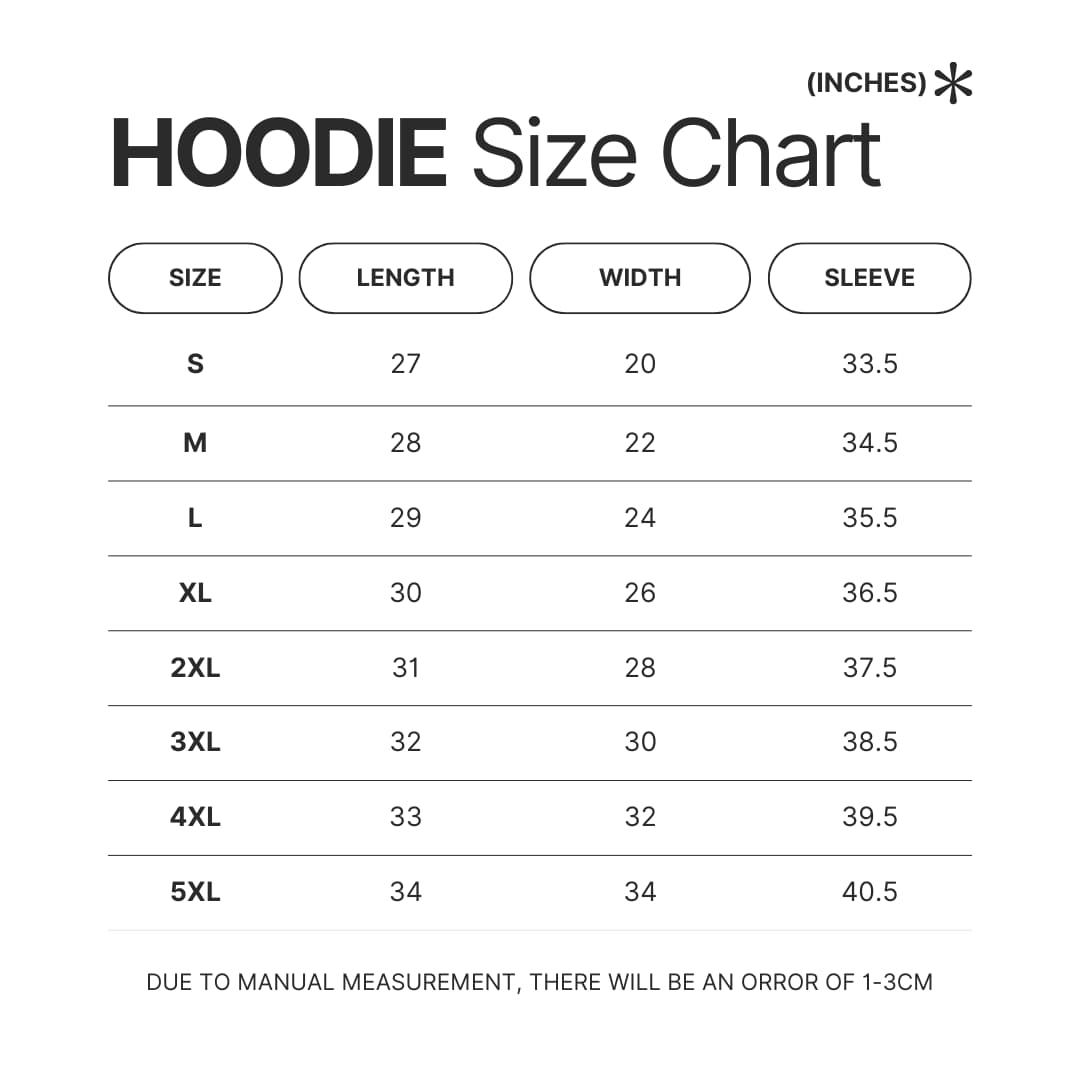 Hoodie Size Chart - Spirited Away Store