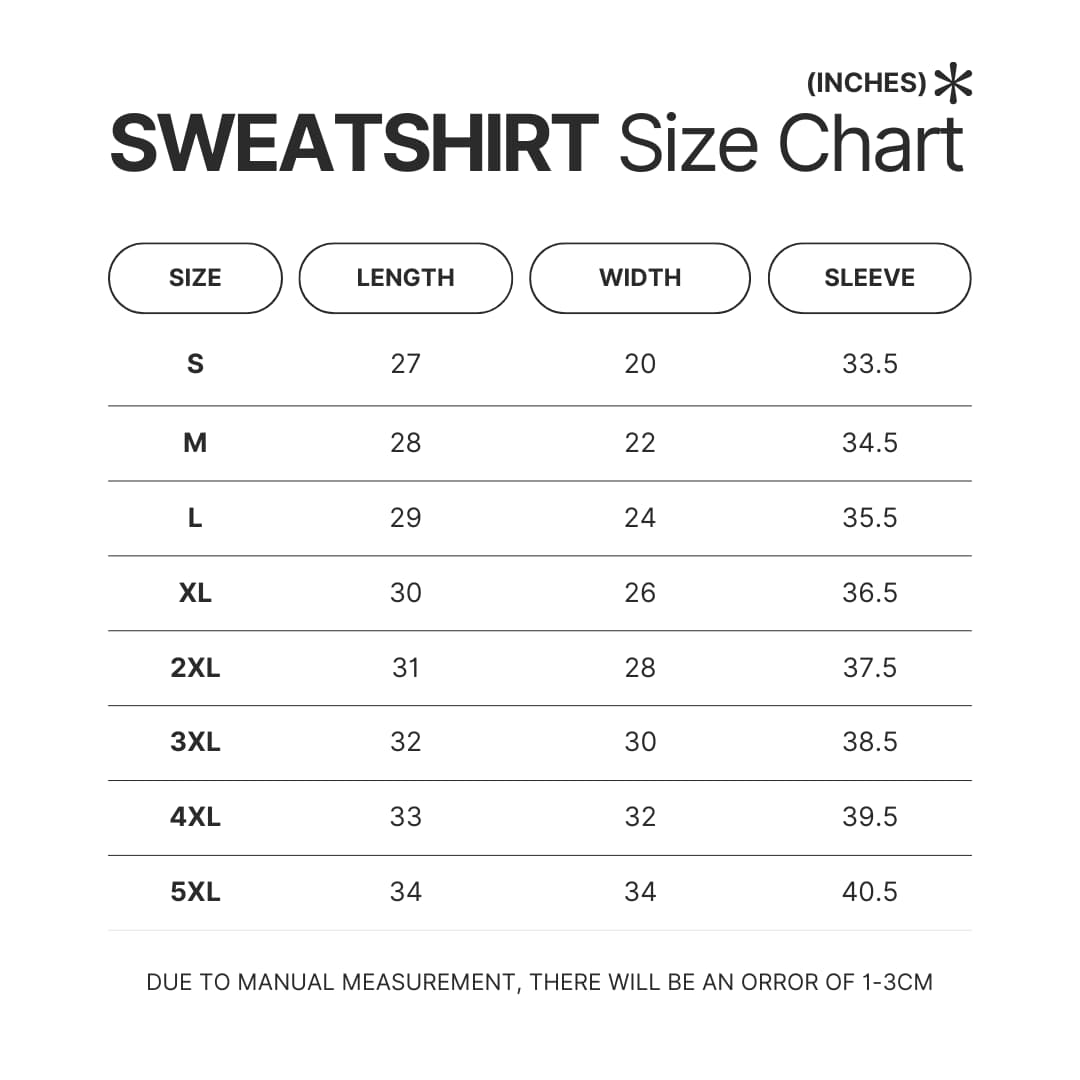 Sweatshirt Size Chart - Spirited Away Store