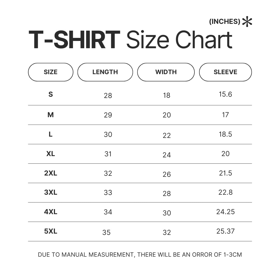 T shirt Size Chart - Spirited Away Store