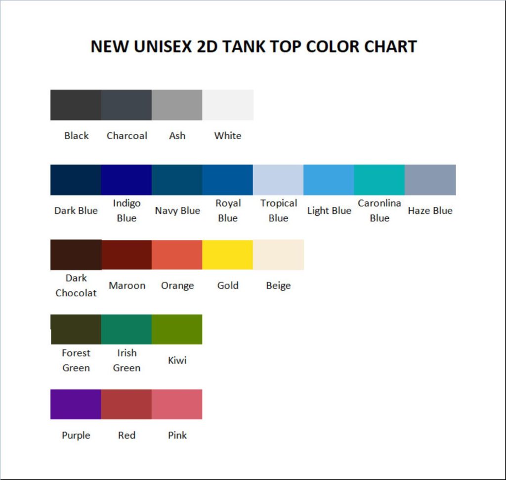 tank top color chart - Spirited Away Store